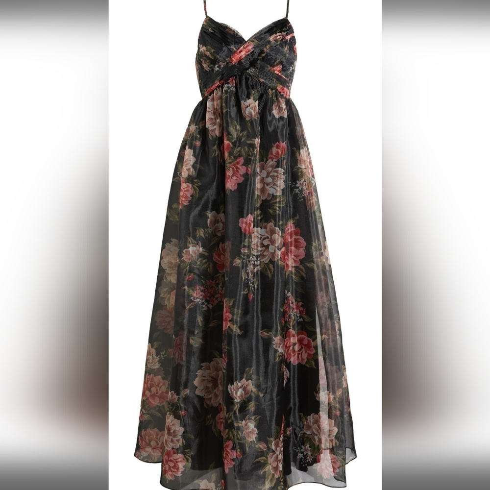 Lulu's‎ Black Floral Maxi Dress with Pink & Cream Blooms